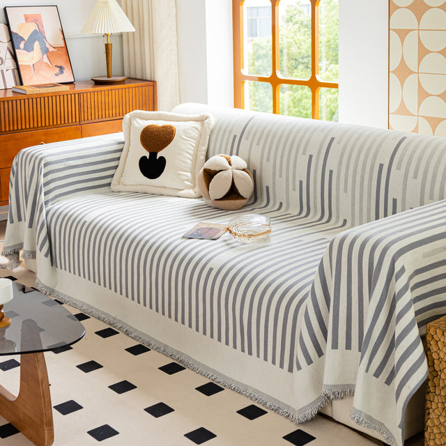 Boho Stripe Sectional Couch Cover Soft Chenille Sofa Slipcovers Blanket on The Sofa for Living Room - Ornate Home