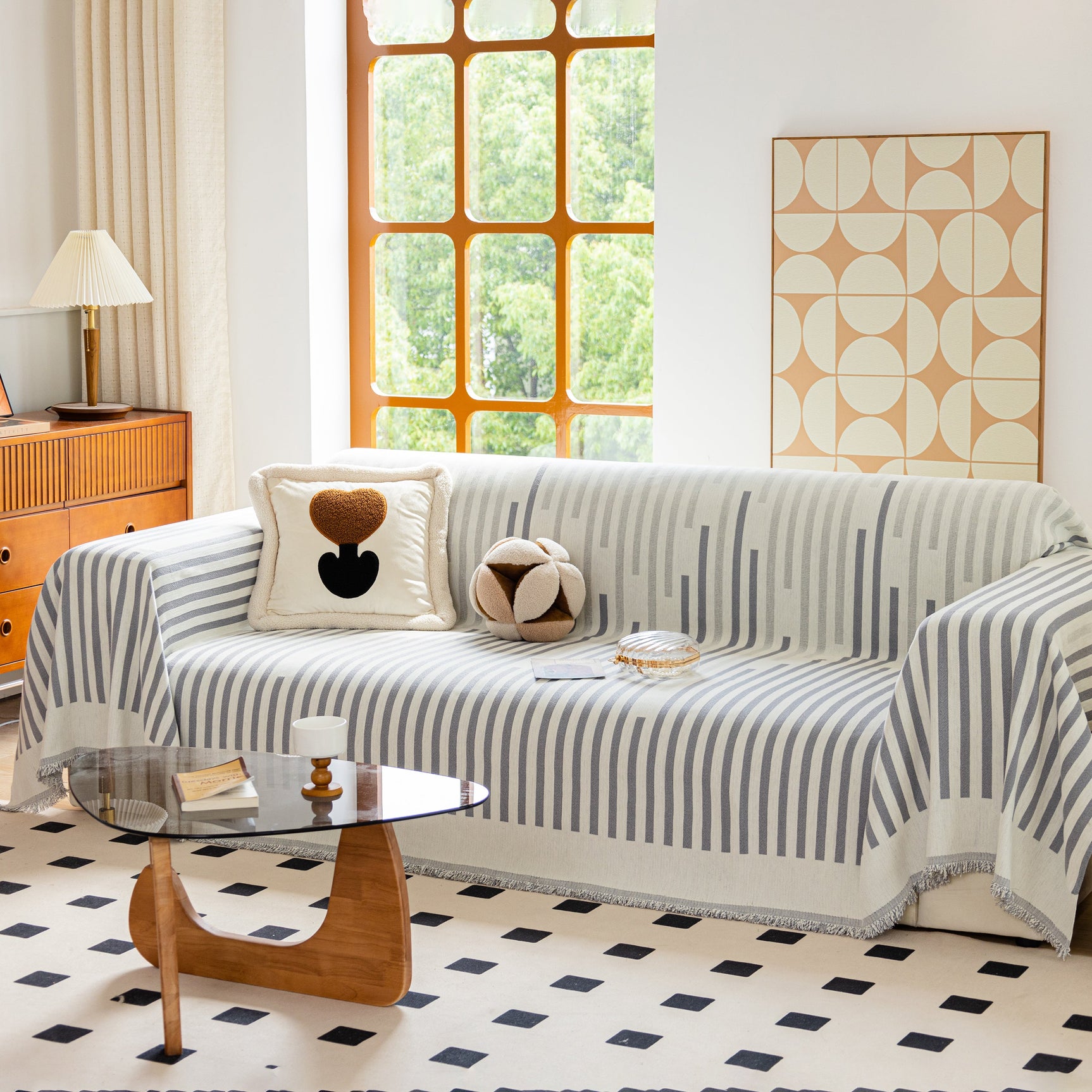 Boho Stripe Sectional Couch Cover Soft Chenille Sofa Slipcovers Blanket on The Sofa for Living Room - Ornate Home