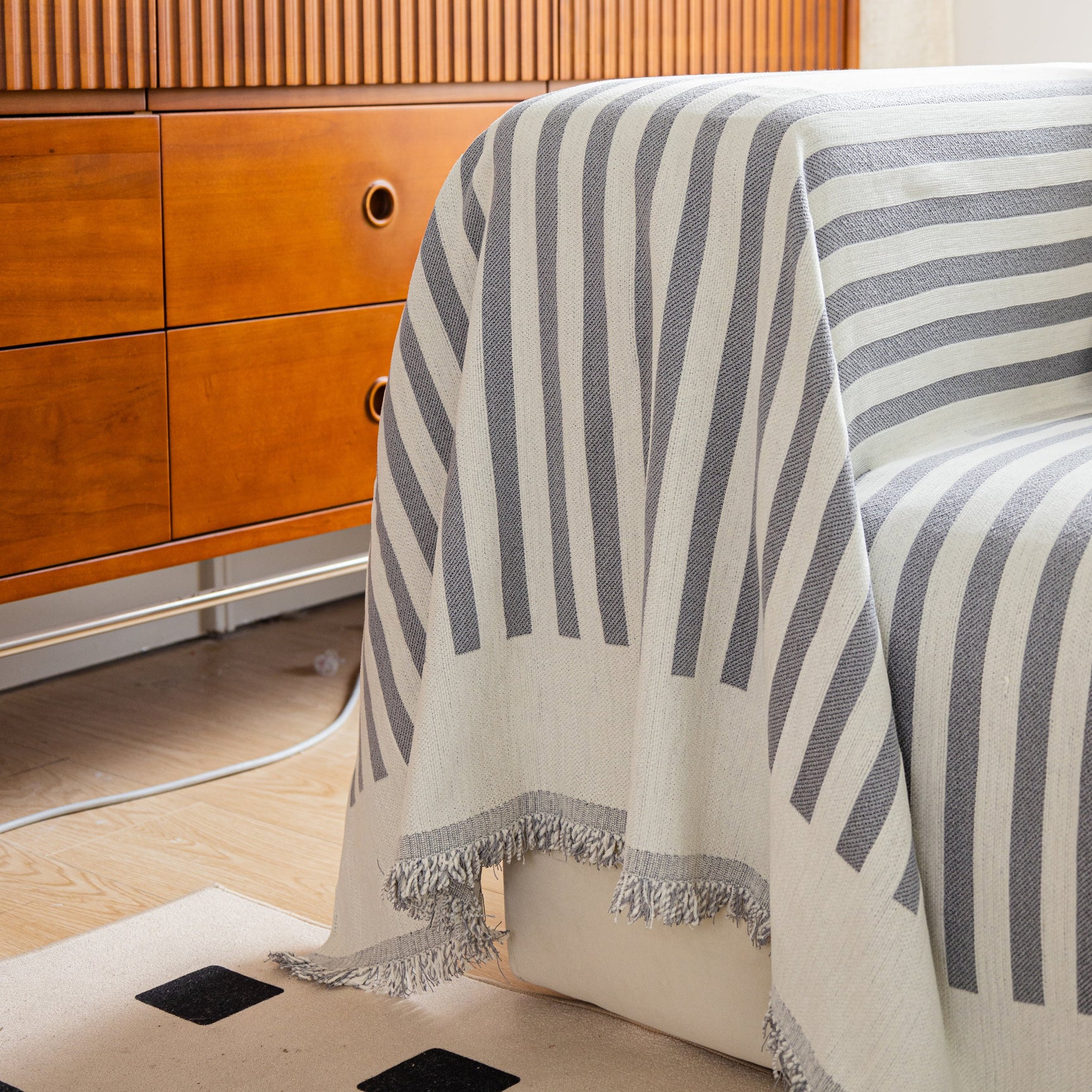 Boho Stripe Sectional Couch Cover Soft Chenille Sofa Slipcovers Blanket on The Sofa for Living Room - Ornate Home