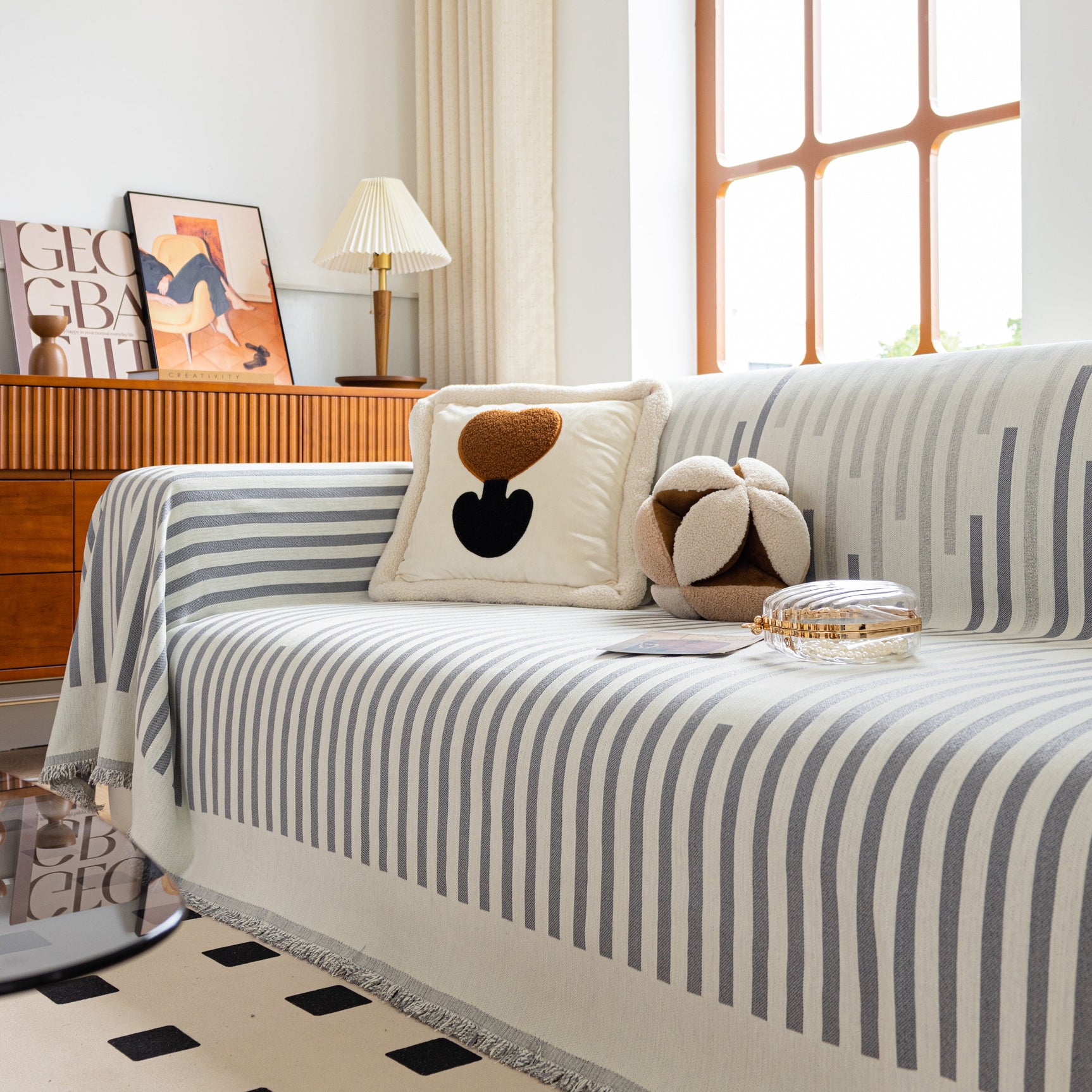 Boho Stripe Sectional Couch Cover Soft Chenille Sofa Slipcovers Blanket on The Sofa for Living Room - Ornate Home