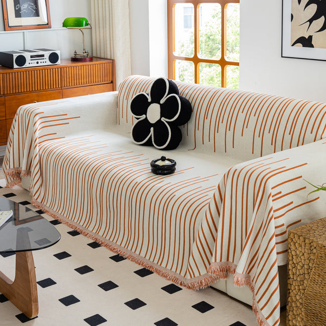Boho Striped Jacquard Throw Sofa Slipcover Chenille Sofa Throws for Couches for Pets Kids Home Decor - Ornate Home