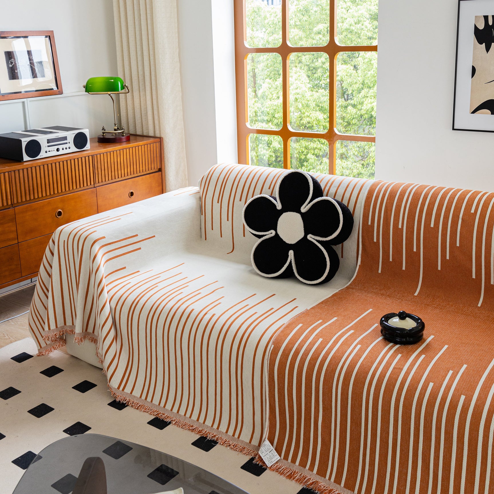 Boho Striped Jacquard Throw Sofa Slipcover Chenille Sofa Throws for Couches for Pets Kids Home Decor - Ornate Home