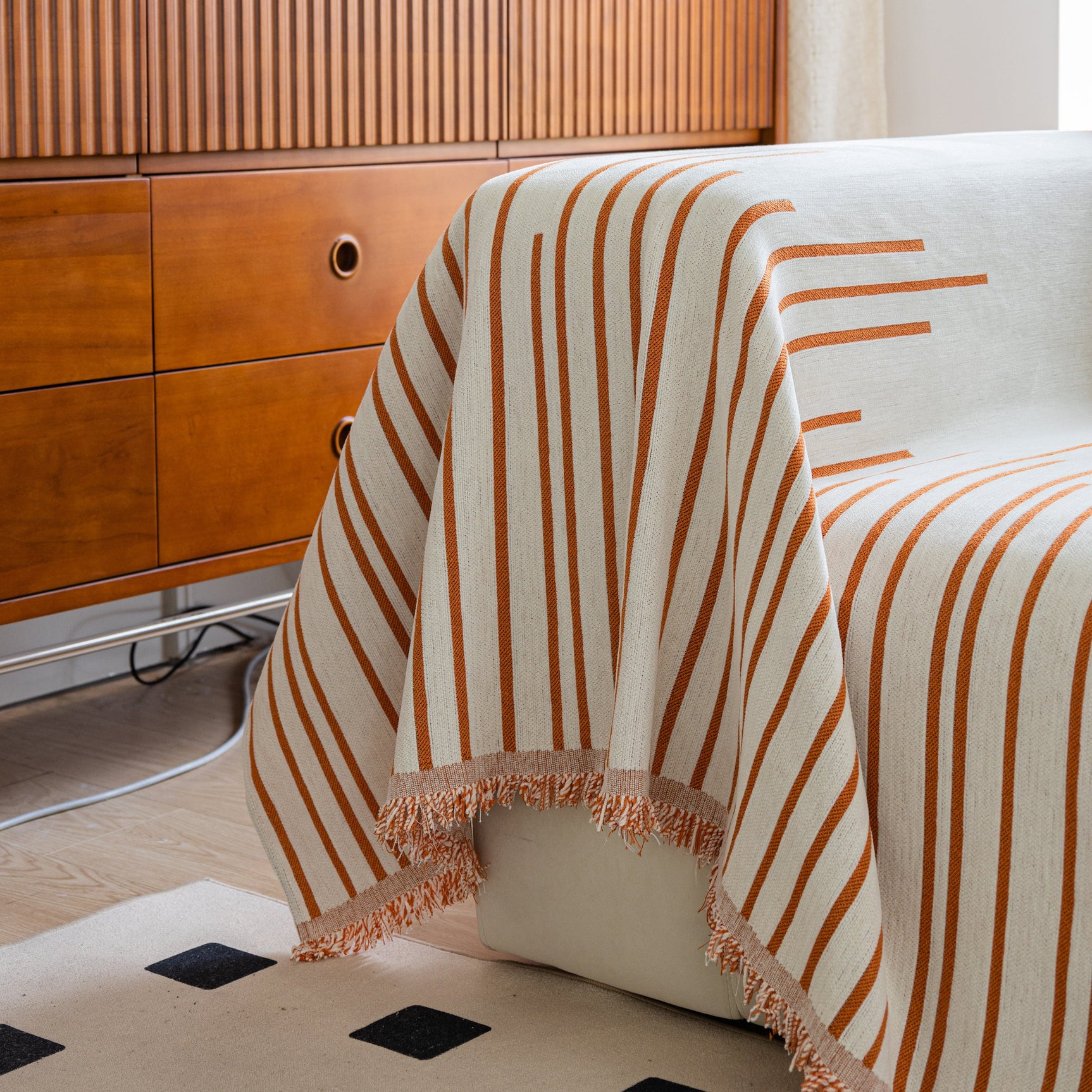 Boho Striped Jacquard Throw Sofa Slipcover Chenille Sofa Throws for Couches for Pets Kids Home Decor - Ornate Home