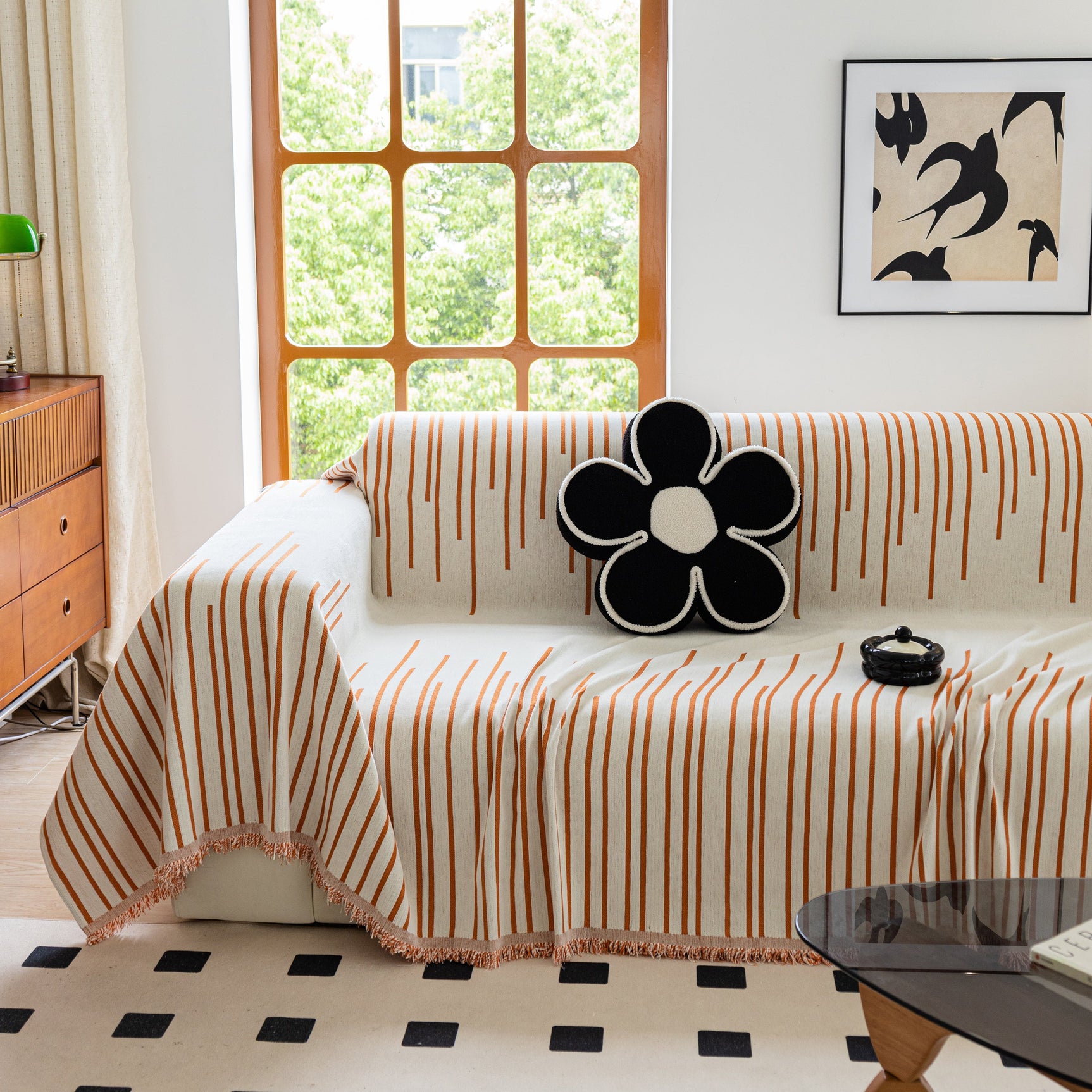 Boho Striped Jacquard Throw Sofa Slipcover Chenille Sofa Throws for Couches for Pets Kids Home Decor - Ornate Home
