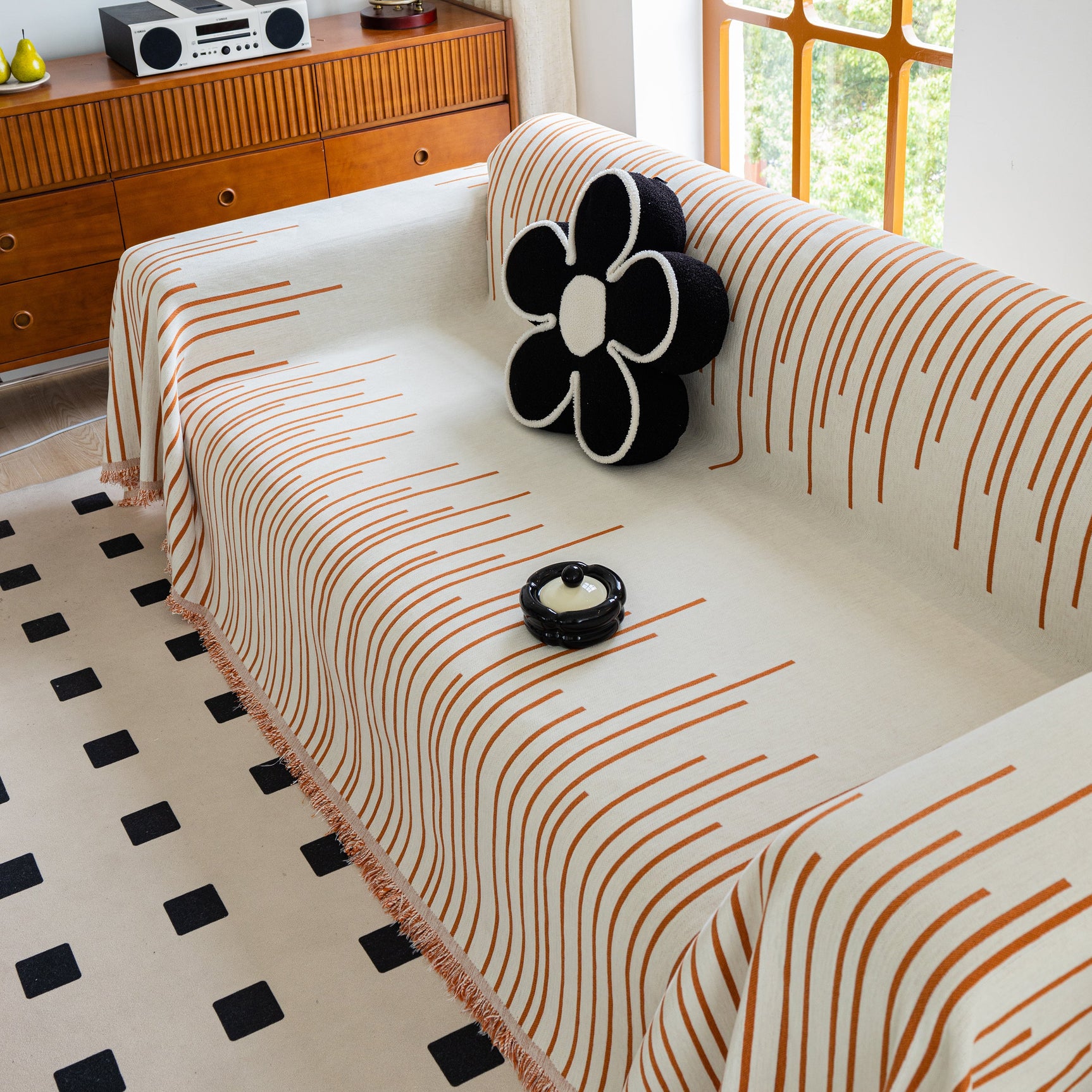 Boho Striped Jacquard Throw Sofa Slipcover Chenille Sofa Throws for Couches for Pets Kids Home Decor - Ornate Home