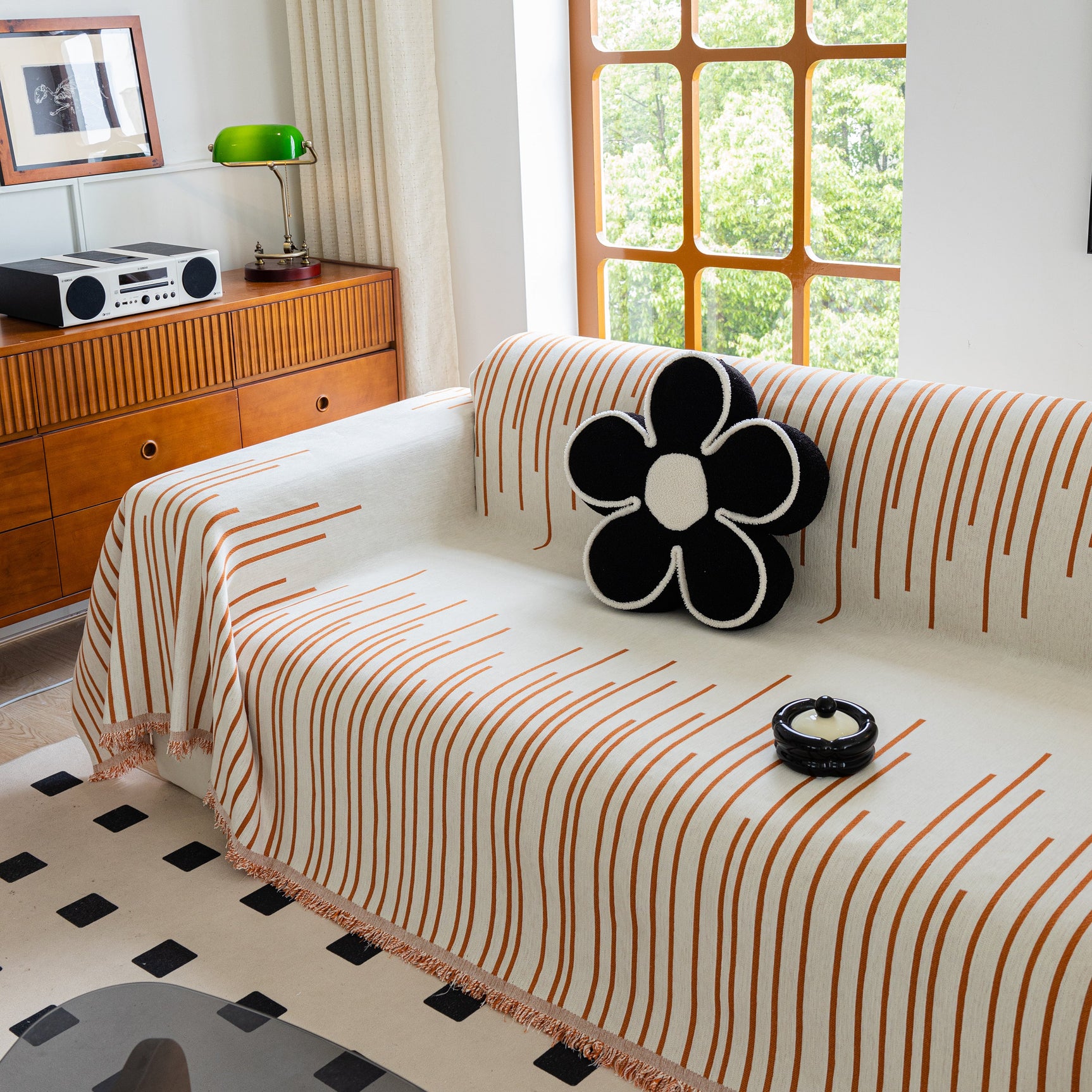 Boho Striped Jacquard Throw Sofa Slipcover Chenille Sofa Throws for Couches for Pets Kids Home Decor - Ornate Home