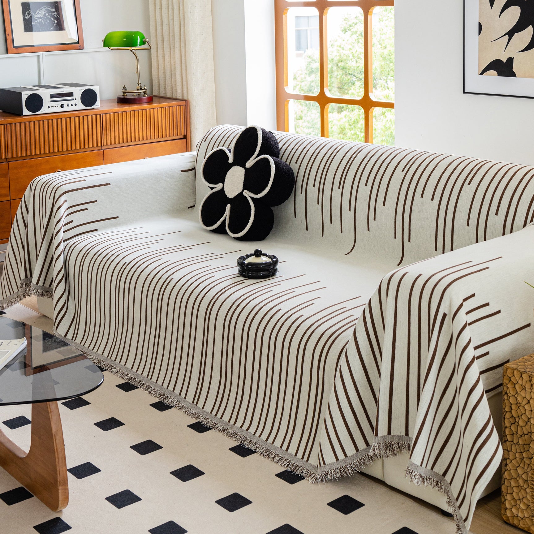 Boho Striped Jacquard Throw Sofa Slipcover Chenille Sofa Throws for Couches for Pets Kids Home Decor - Ornate Home