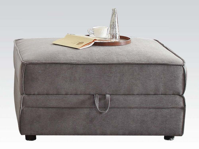 Bois Gray Velvet Ottoman w/ Storage - Ornate Home