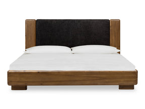 Boka Chenille Upholstered Acacia Wood Eastern King Platform Bed in Black and Impala - Ornate Home