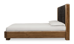 Boka Chenille Upholstered Acacia Wood Eastern King Platform Bed in Black and Impala - Ornate Home