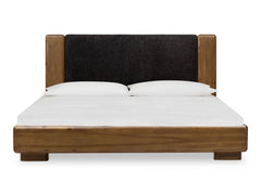Boka Chenille Upholstered Acacia Wood Full Platform Bed in Black and Impala - Ornate Home