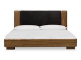 Boka Chenille Upholstered Acacia Wood Queen Platform Bed in Black and Impala - Ornate Home
