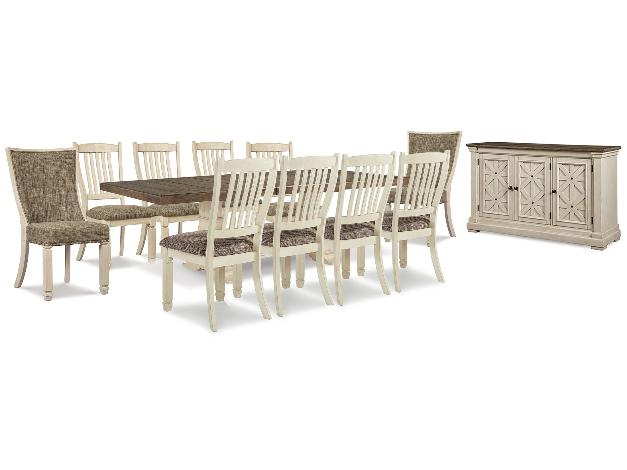 Bolanburg Antique White Dining Extension Table & 10 Chairs & Server - Thumbnail 3