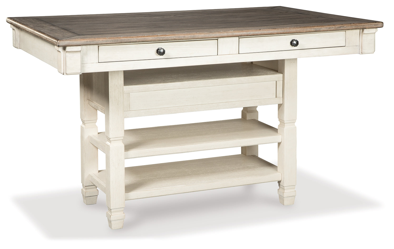 Bolanburg Two-tone Counter Height Dining Table, 4 Stools, Bench and 2 Display Cabinets - Ornate Home
