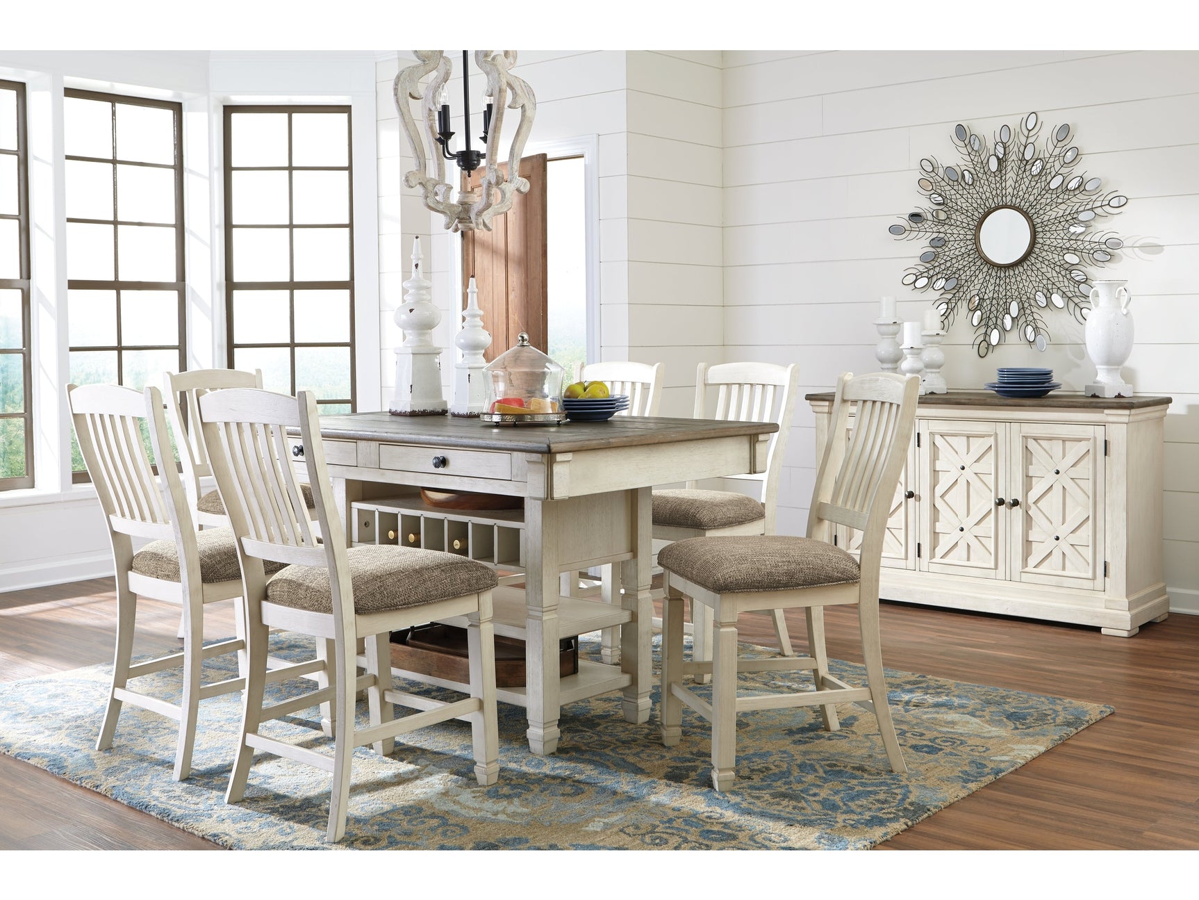 Bolanburg Two-tone Counter Height Dining Table and 6 Barstools with Server - Ornate Home