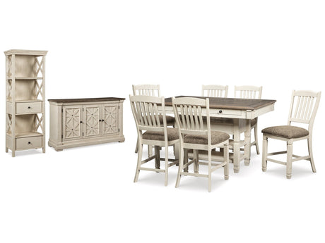 Bolanburg Two-tone Counter Height Table with 6 Barstools, Server and Display Cabinet - Ornate Home