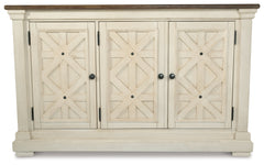 Bolanburg Two-tone Counter Height Table with 6 Barstools, Server and Display Cabinet - Ornate Home