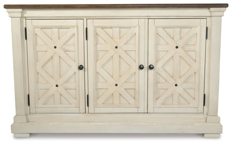 Bolanburg Two-tone Counter Height Table with 6 Barstools, Server and Display Cabinet - Ornate Home