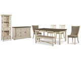 Bolanburg Two-tone Dining Table, 4 Chairs, Bench, Server and Display Cabinet - Ornate Home