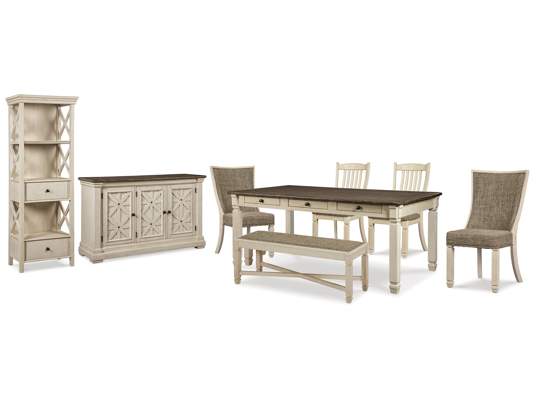Bolanburg Two-tone Dining Table, 4 Chairs, Bench, Server and Display Cabinet - Ornate Home