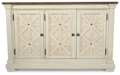 Bolanburg Two-tone Dining Table, 4 Chairs, Bench, Server and Display Cabinet - Ornate Home