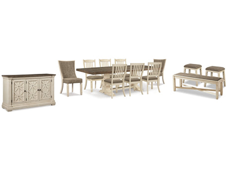 Bolanburg Two-tone Dining Table with 8 Chairs and Bench with Server and 2 Stools - Ornate Home