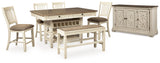 Bolanburg White Counter Height Dining Table, 4 Barstools, Bench and Server (Online Special Price) - Ornate Home