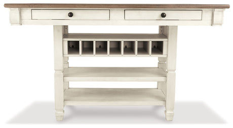 Bolanburg White Counter Height Dining Table, 4 Stools, Bench and 2 Display Cabinets - Ornate Home