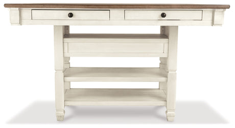 Bolanburg White Counter Height Dining Table, 4 Stools, Bench and 2 Display Cabinets - Ornate Home