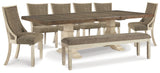 Bolanburg White Dining Table, 6 Chairs and Bench - Ornate Home