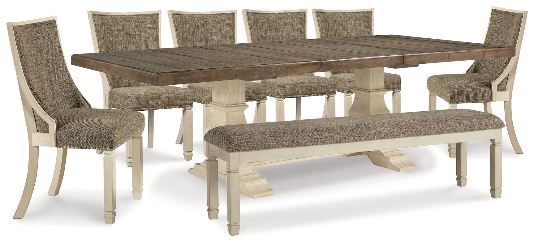 Bolanburg White Dining Table, 6 Chairs and Bench - Ornate Home