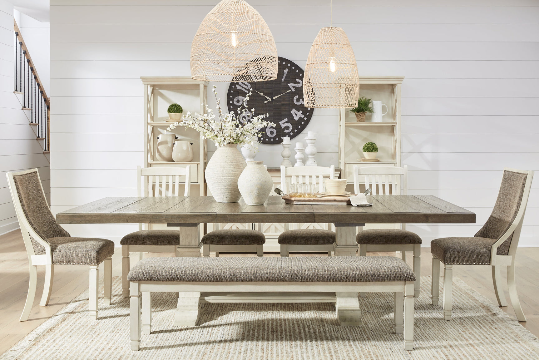 Bolanburg White Dining Table, 6 Chairs and Bench - Ornate Home