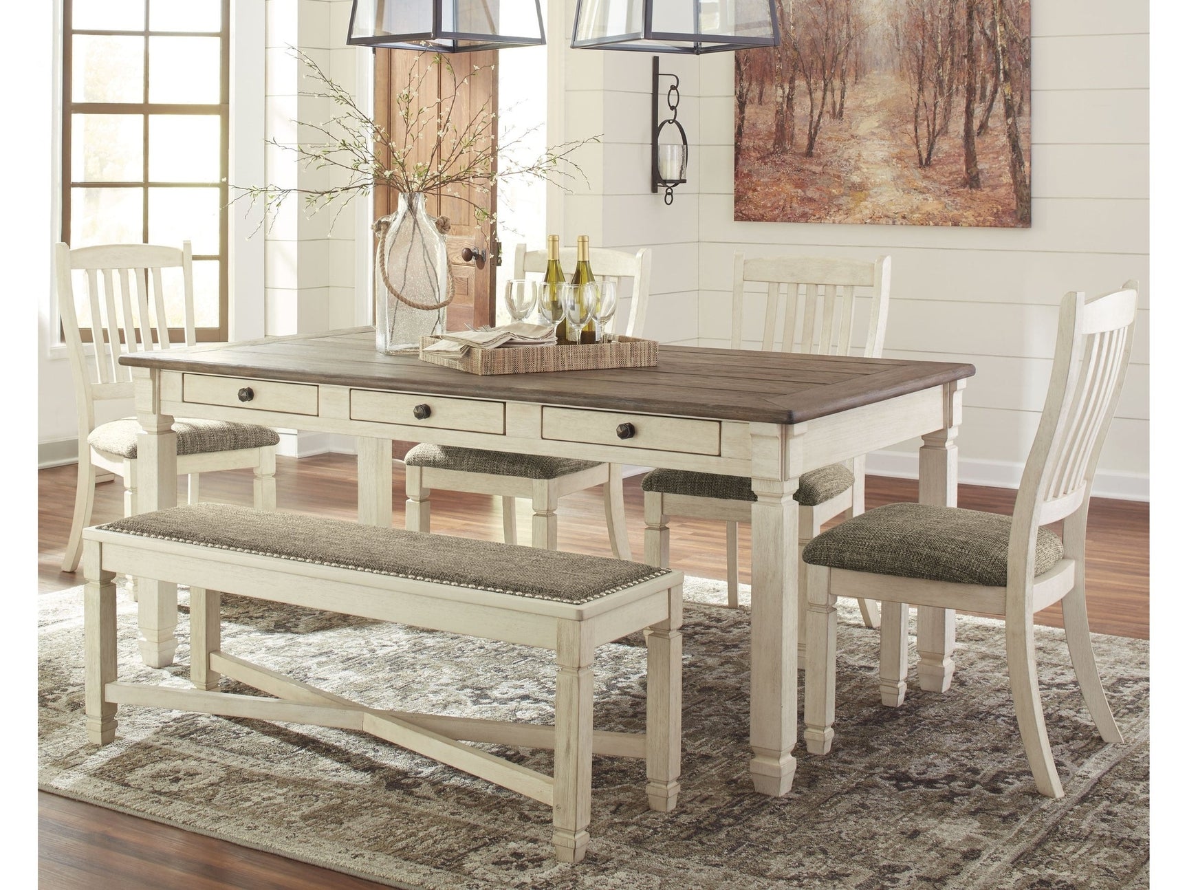 Bolanburg White Dining Table with 4 Chairs and Bench (Online Special Price) - Ornate Home