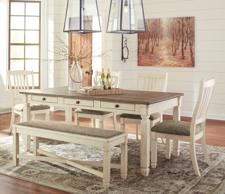 Bolanburg White Dining Table with 4 Chairs and Bench - Ornate Home