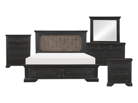 Bolingbrook Wire-Brushed Charcoal/Brown 5-Piece Queen Bedroom Set - Ornate Home