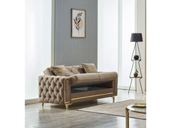 Bolivya Beige Convertible Loveseat With Gold Legs - Ornate Home