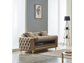Bolivya Beige Convertible Loveseat With Gold Legs - Ornate Home