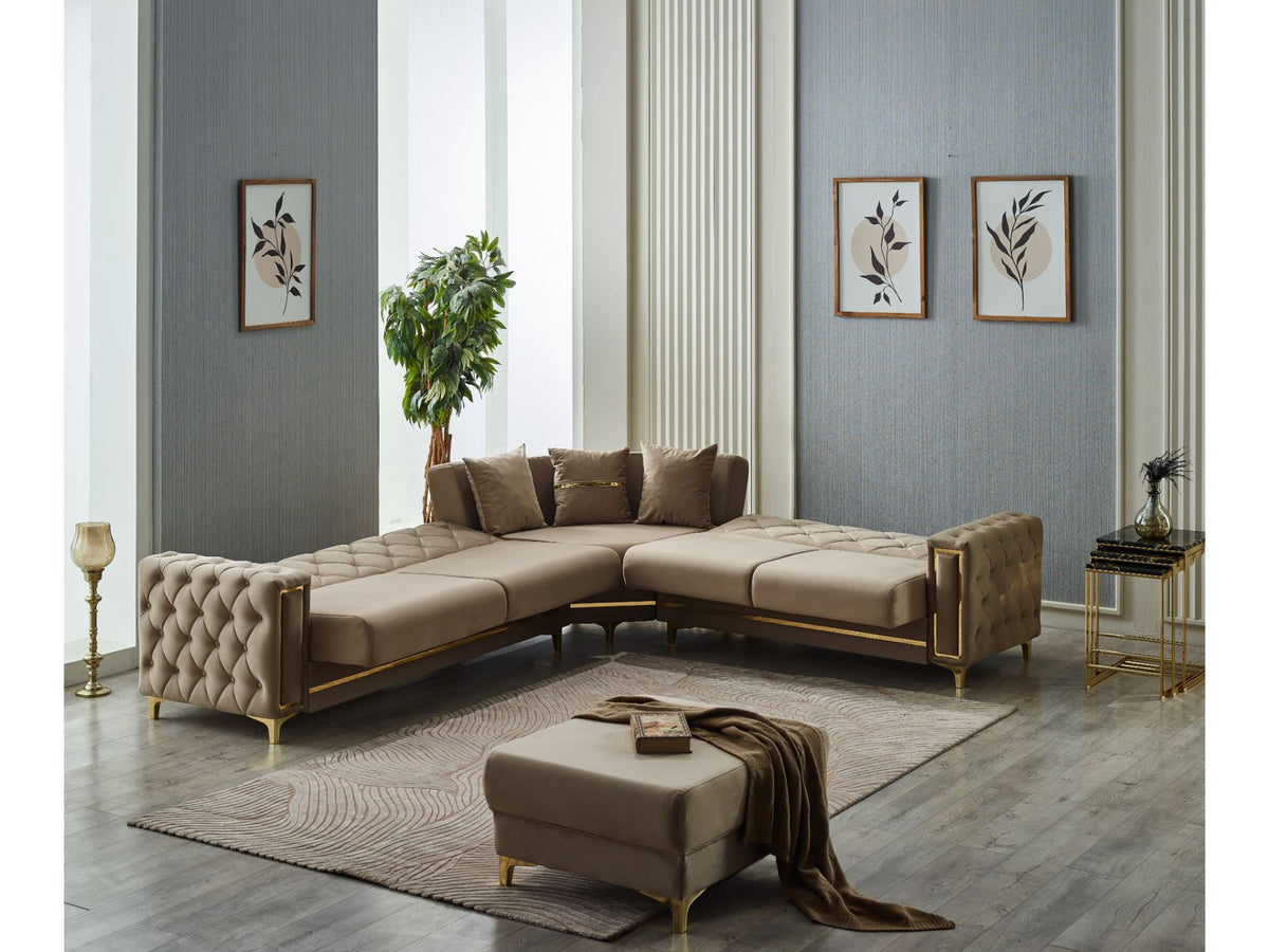 Bolivya Beige Convertible Sectional Sofa - Ornate Home