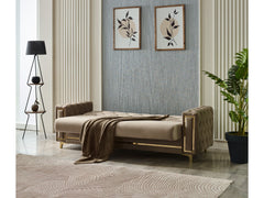 Bolivya Beige Convertible Sofa With Gold Legs - Ornate Home