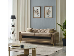 Bolivya Beige Convertible Sofa With Gold Legs - Ornate Home