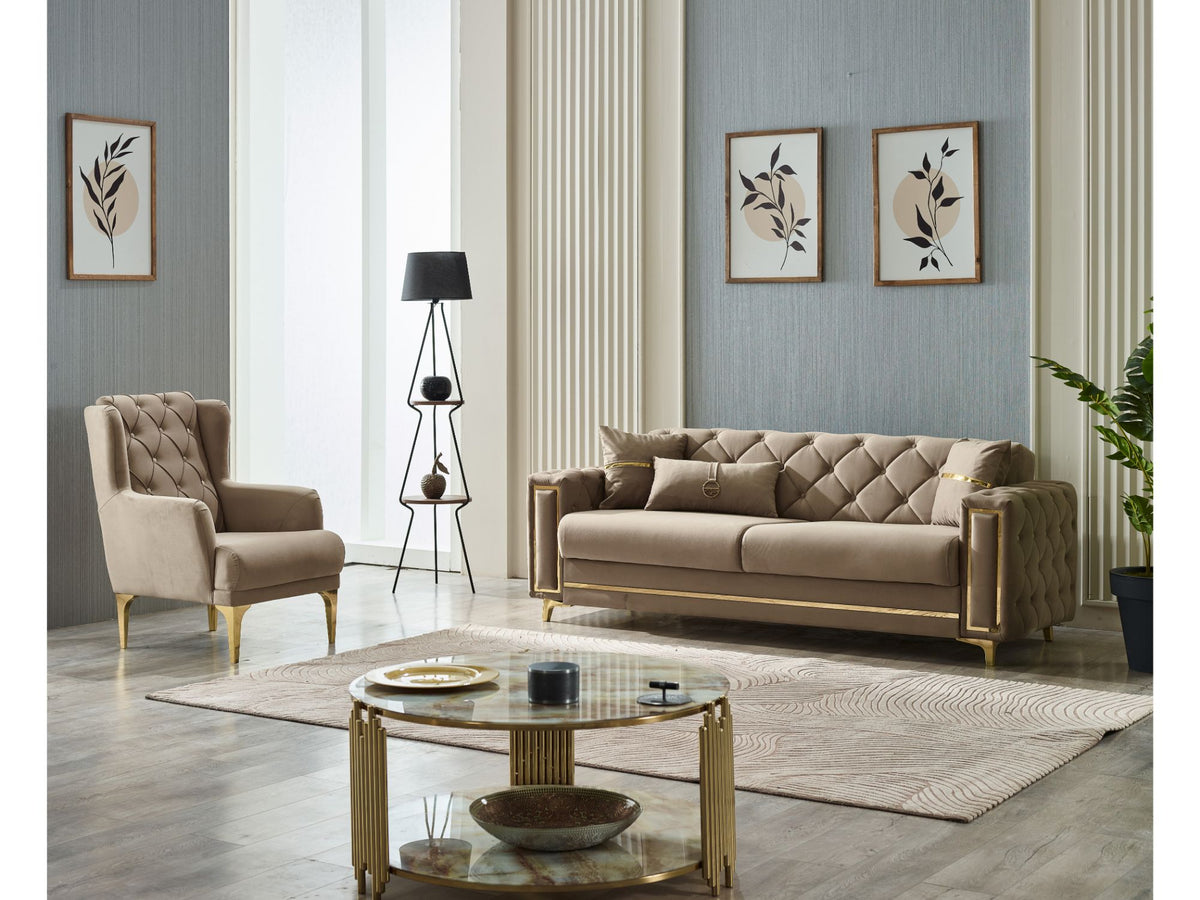Bolivya Beige Convertible Sofa With Gold Legs - Ornate Home