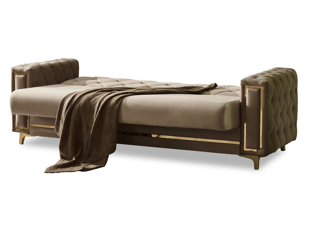 Bolivya Beige Convertible Sofa With Gold Legs - Ornate Home