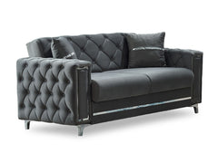 Bolivya Grey Convertible Loveseat With Silver Legs - Ornate Home