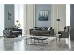 Bolivya Grey Convertible Loveseat With Silver Legs - Ornate Home