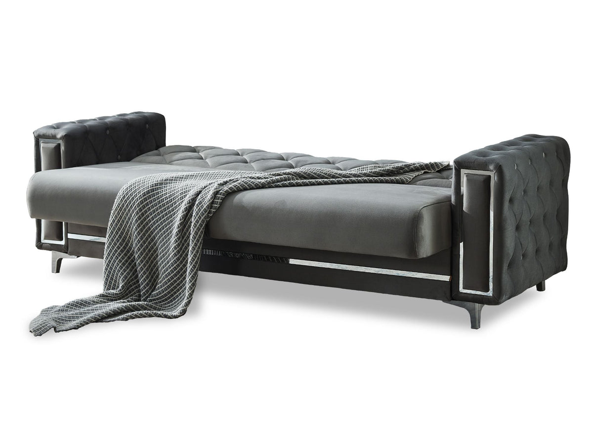 Bolivya Grey Convertible Sofa With Silver Legs - Ornate Home