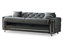 Bolivya Grey Convertible Sofa With Silver Legs - Ornate Home