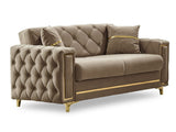 Bolivya Beige Convertible Loveseat With Gold Legs