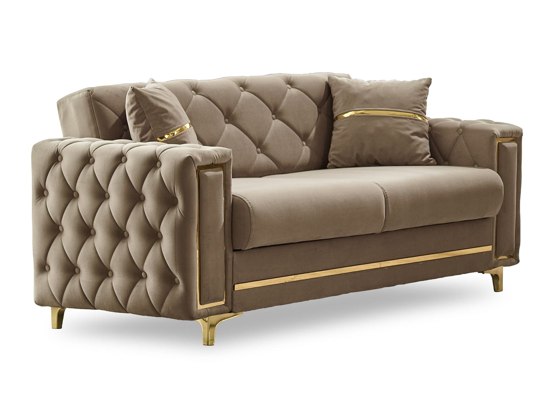 Bolivya Beige Convertible Loveseat With Gold Legs