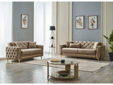 Bolivya Beige Convertible Loveseat With Gold Legs