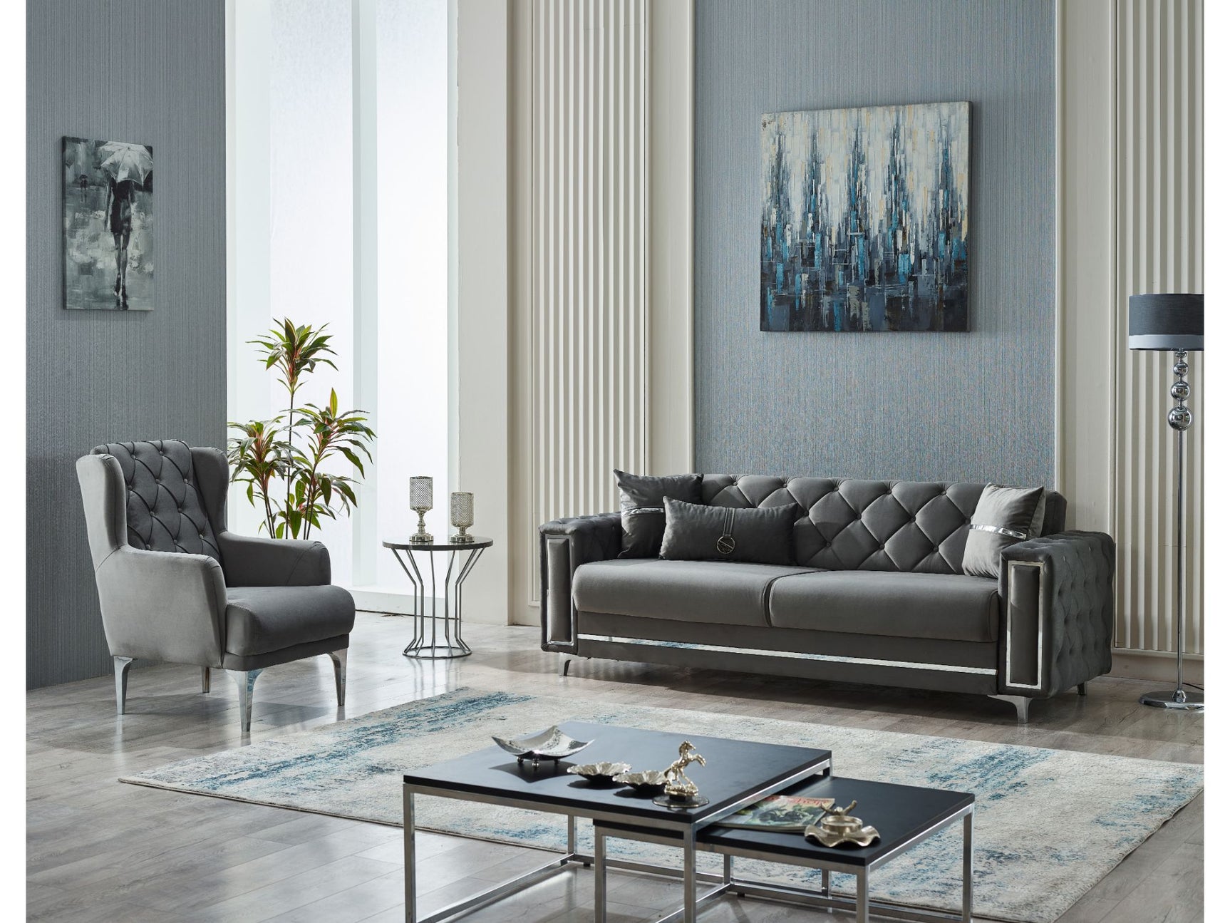 Bolivya Grey 3-pieces (Sofa & Loveseat & Chair) Living Room Set